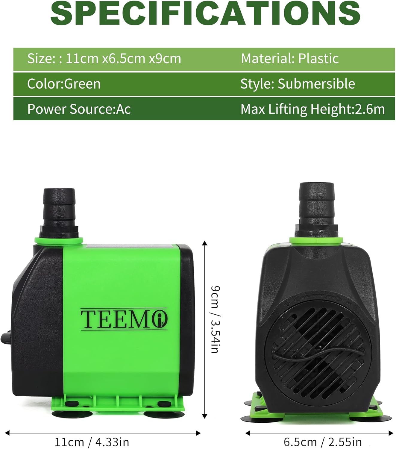 Quiet Adjustable 3000L/H 60W Submersible Aquarium Water Pump - Green DEMO