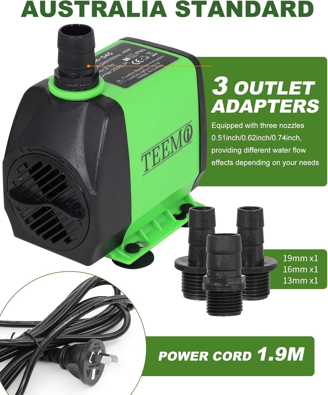 Quiet Adjustable 3000L/H 60W Submersible Aquarium Water Pump - Green DEMO