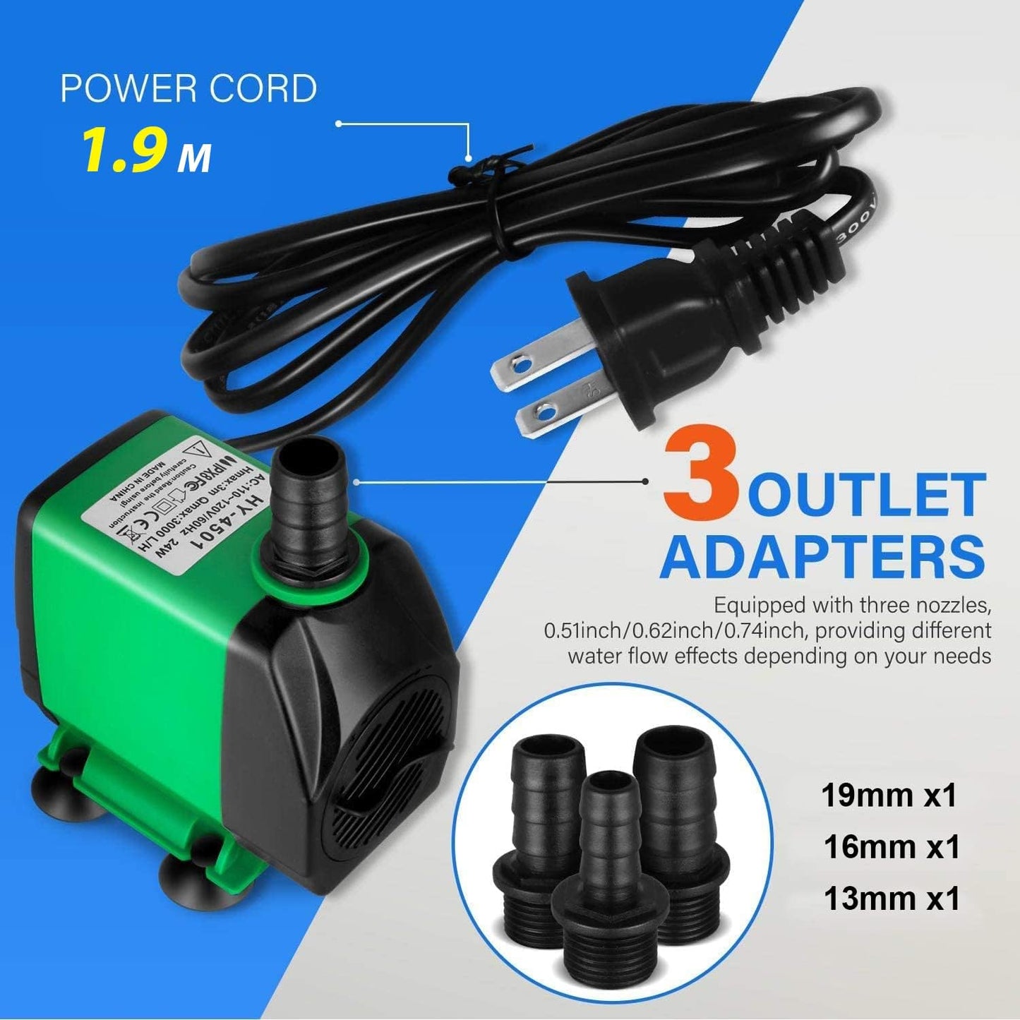 Quiet Adjustable 3000L/H 60W Submersible Aquarium Water Pump - Green DEMO