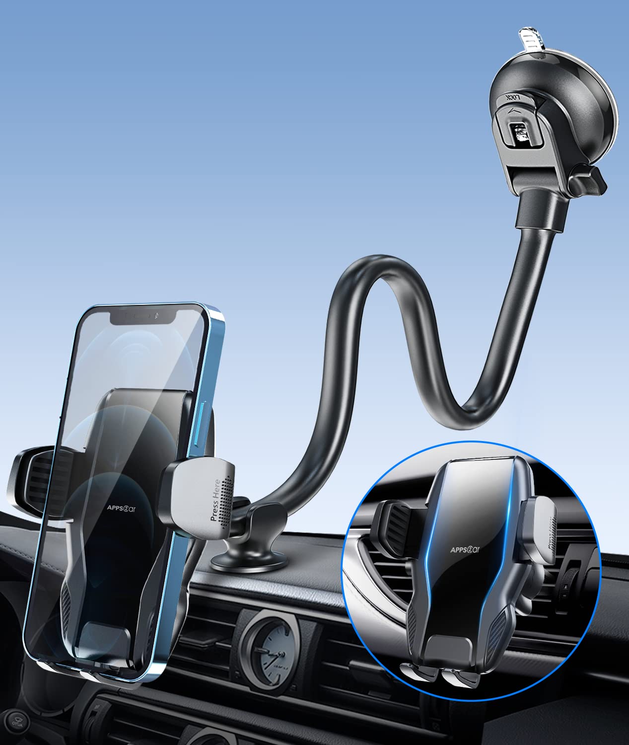 APPS2Car 13-Inch Dash-Mounted Holders Gooseneck Phone Holder for Car NEW
