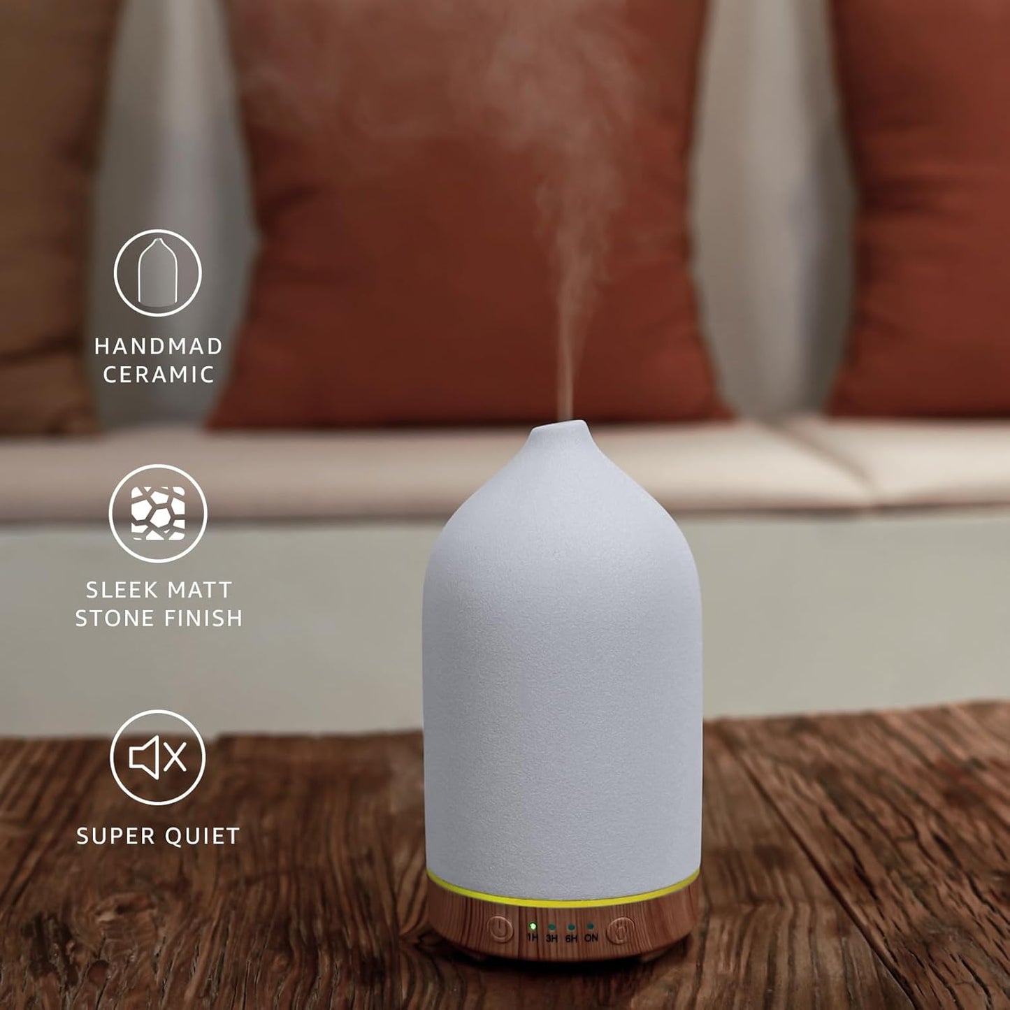 Gooamp 200ml Ceramic Aroma Essential Oil Diffuser for Home, Wood & White NEW