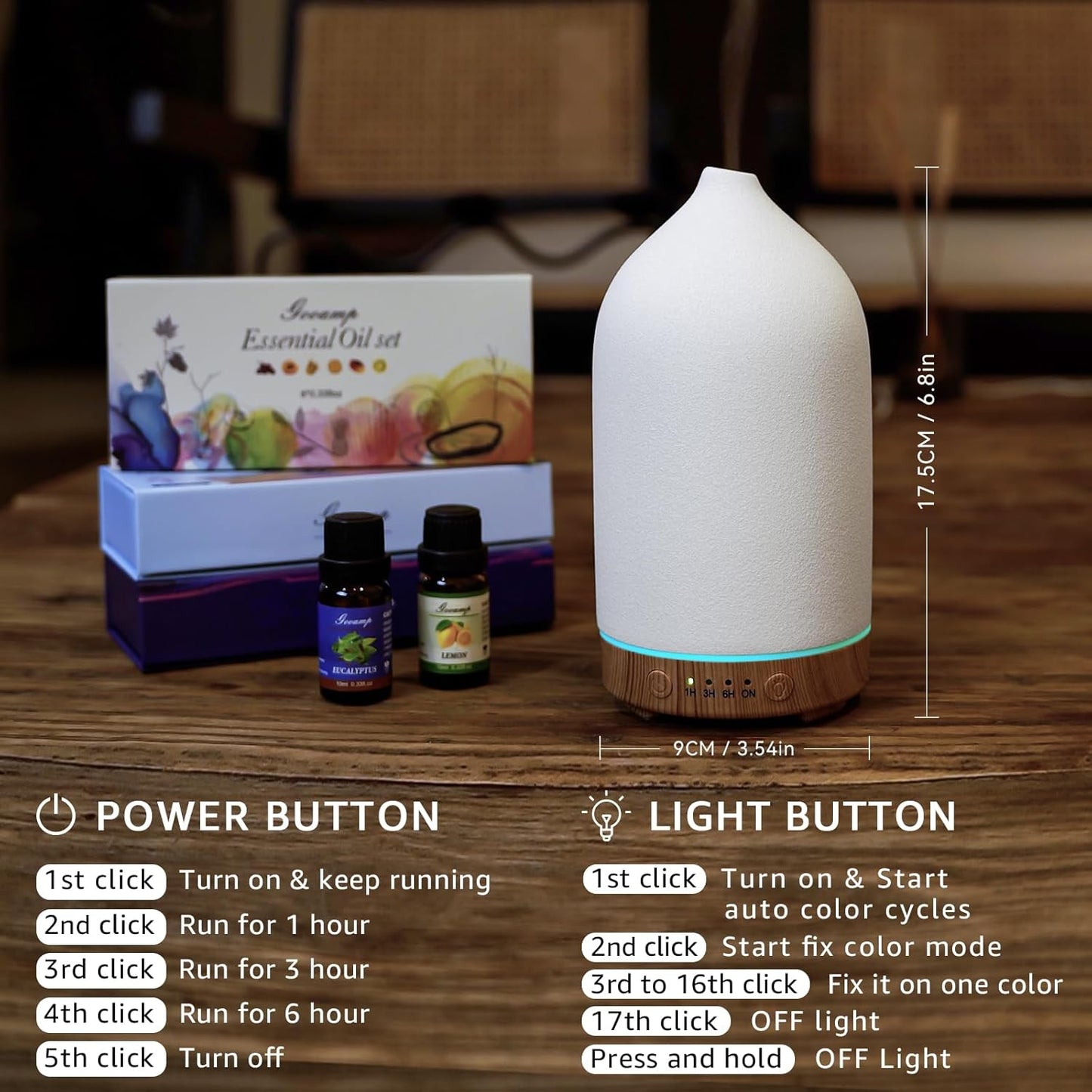 Gooamp 200ml Ceramic Aroma Essential Oil Diffuser for Home, Wood & White NEW