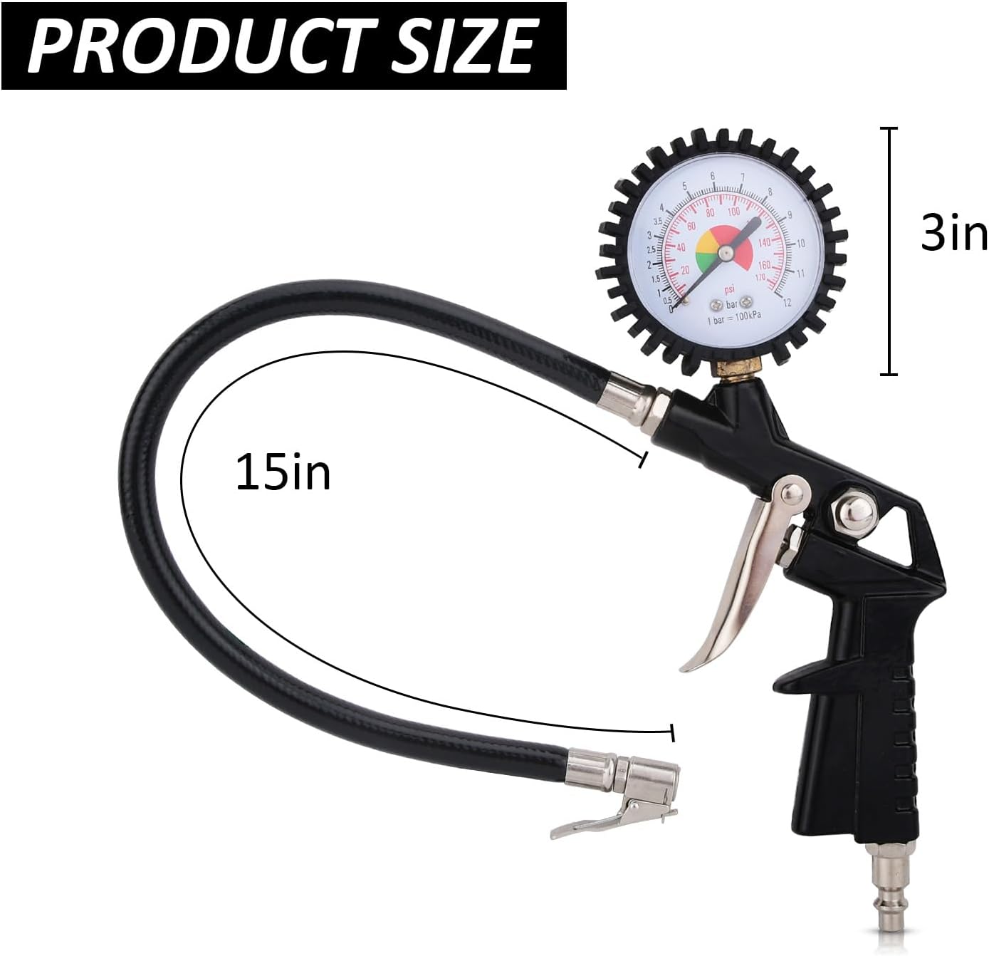 Digital Tire Pressure Gauge 0-170 PSI/12 Bar Dial Meter for Car, Truck, SUV DEMO