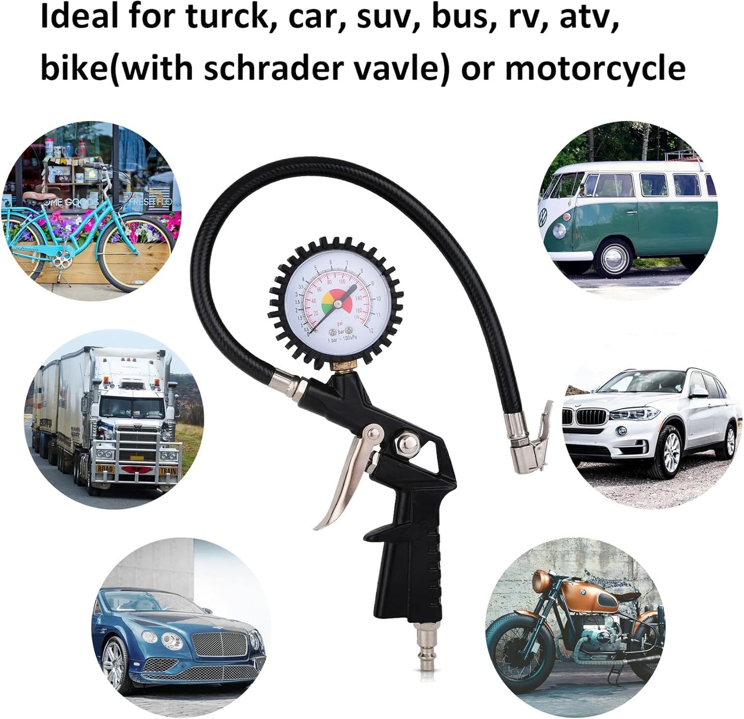 Digital Tire Pressure Gauge 0-170 PSI/12 Bar Dial Meter for Car, Truck, SUV DEMO
