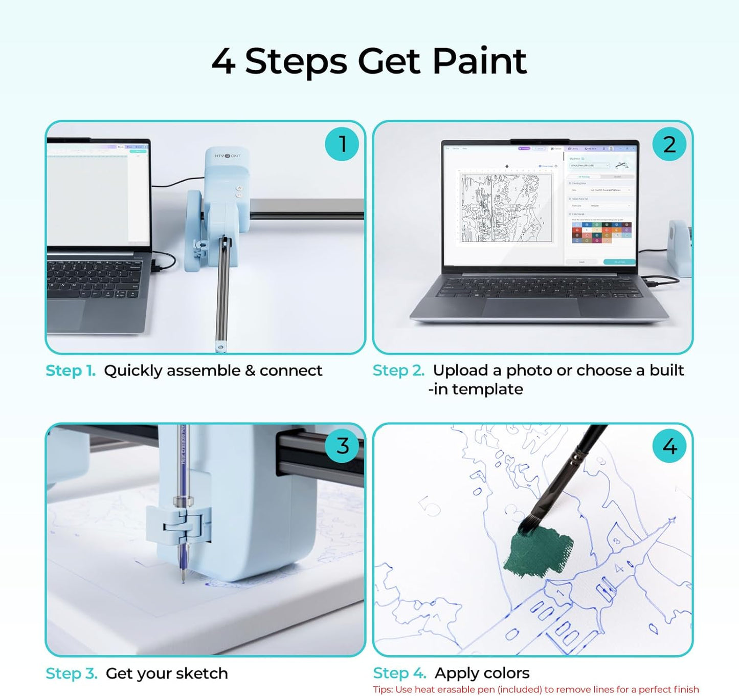 HTVRONT iPaint Machine Custom Paint by Number Sketch Kit, Blue Color NEW