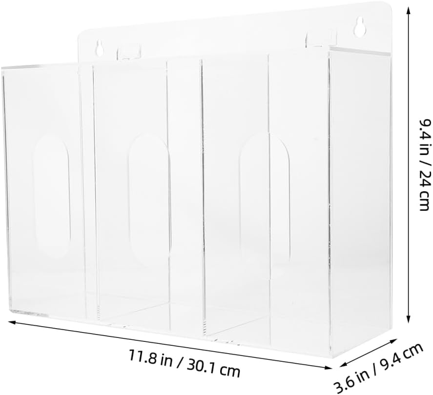 3-Compartment Acrylic Wall Mount Glove Dispenser Storage Box Clear Size NEW
