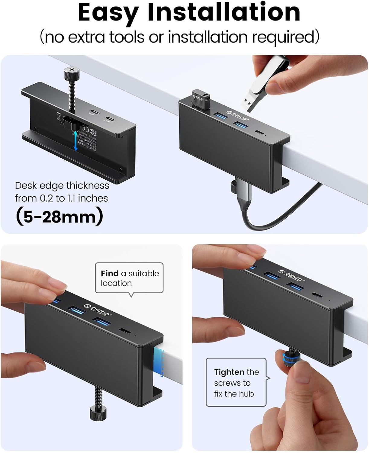ORICO Aluminum USB Hubs 4-Port USB 3.0 Hub Powered Splitter for Desktops NEW