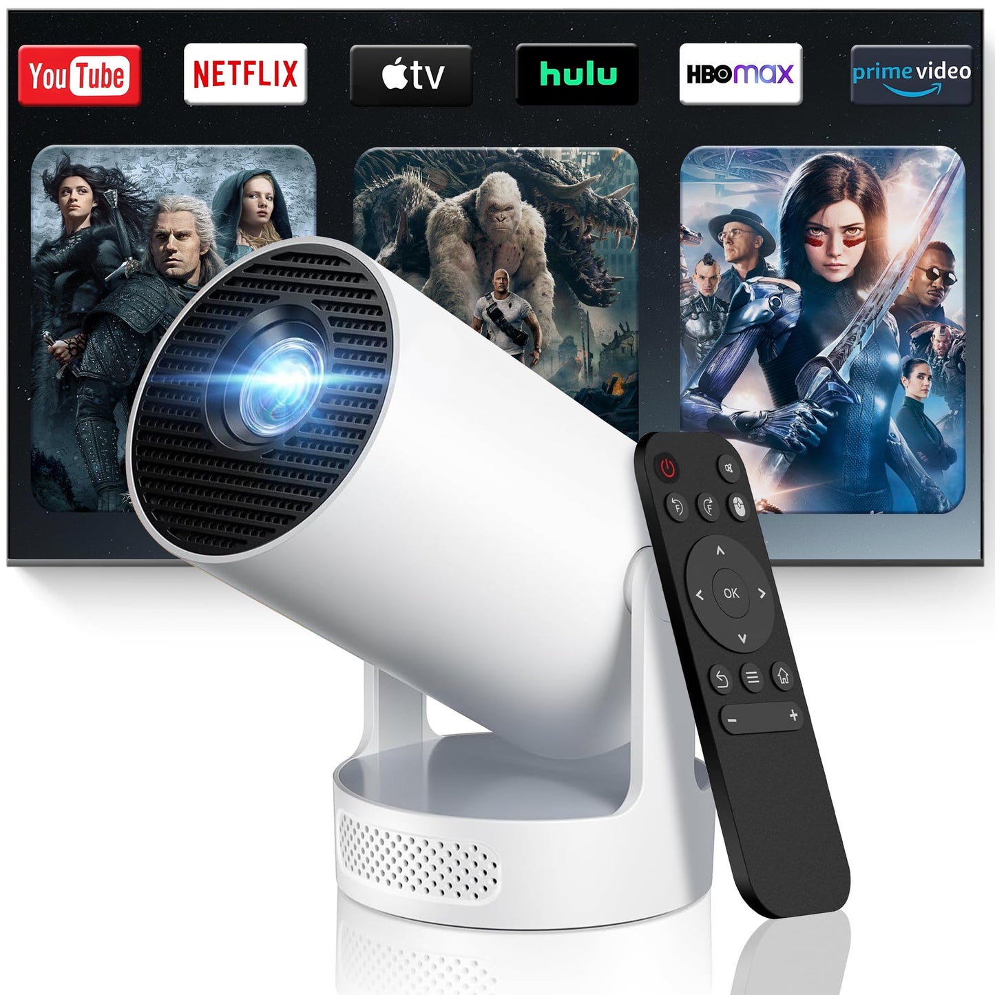 Portable 1080P/4K Projectors HD Projector with Electronic Focus - White