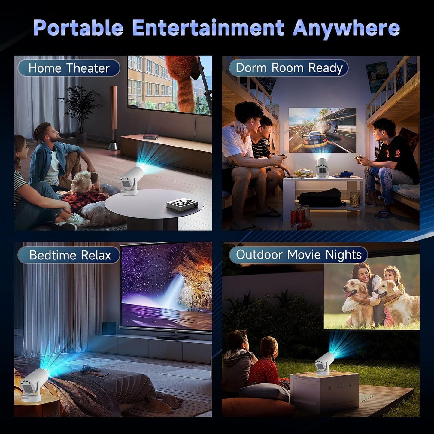 Portable 1080P/4K Projectors HD Projector with Electronic Focus - White