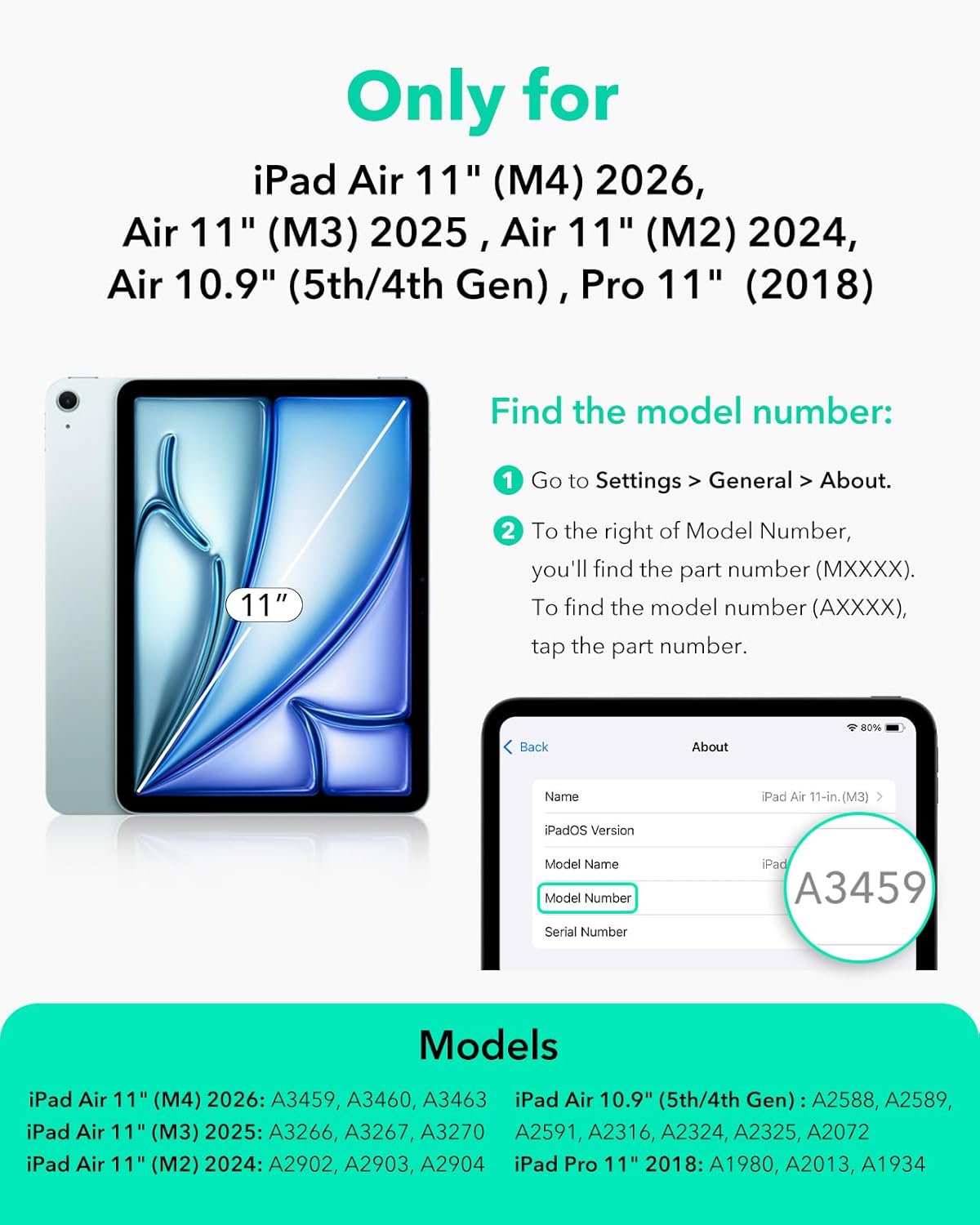 ESR Sky Blue Protective Folio Cover for iPad Air 11" Tablet Case M3/M2/Air NEW