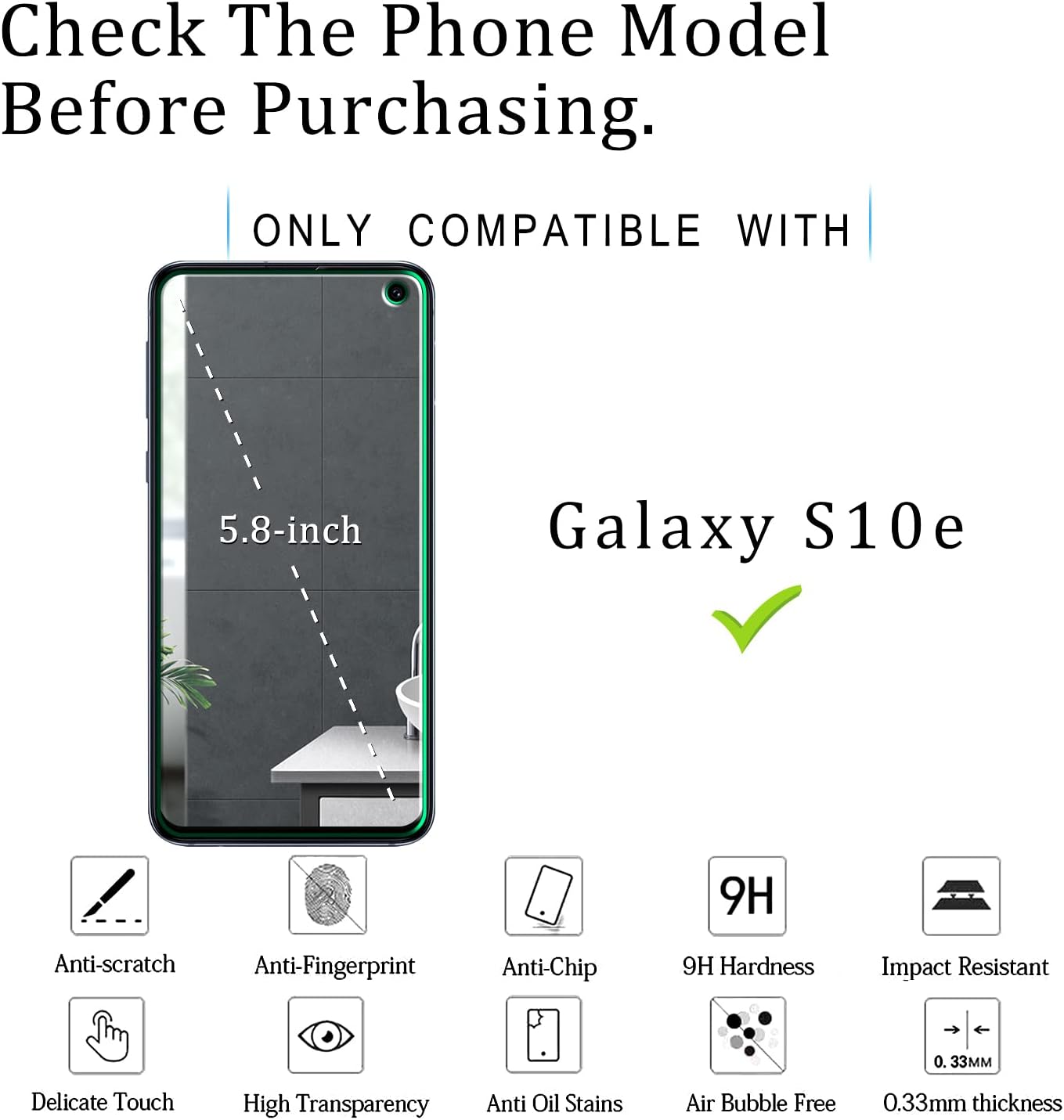 KATIN Tempered Glass Screen Protector for Samsung Galaxy S10e, Clear NEW