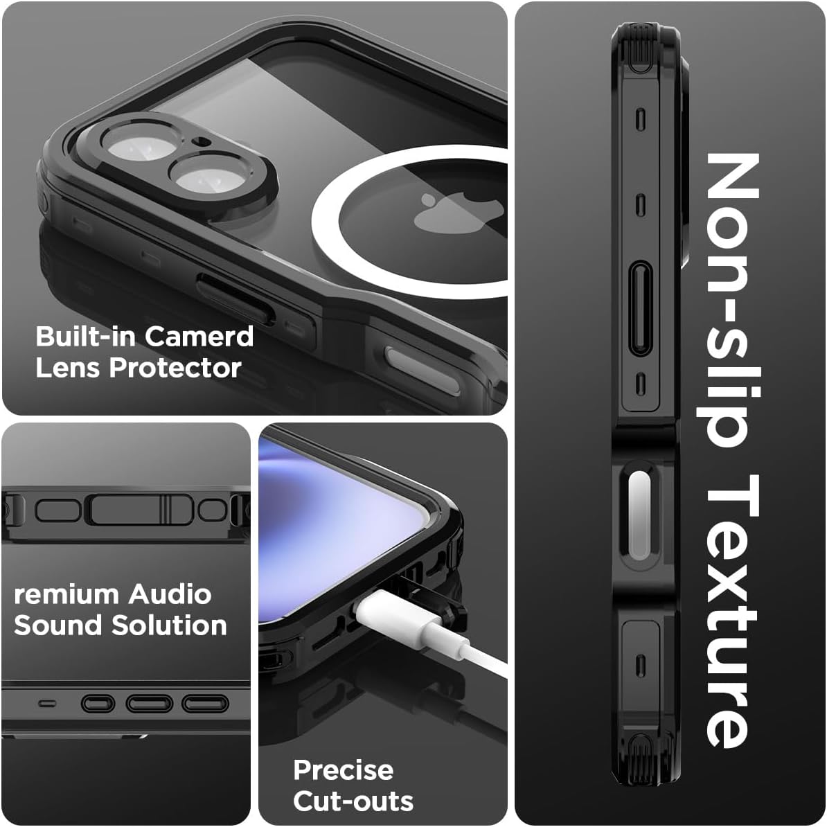 Redpeppercase Waterproof Phone Case for iPhone 16 Plus Black Transparent NEW