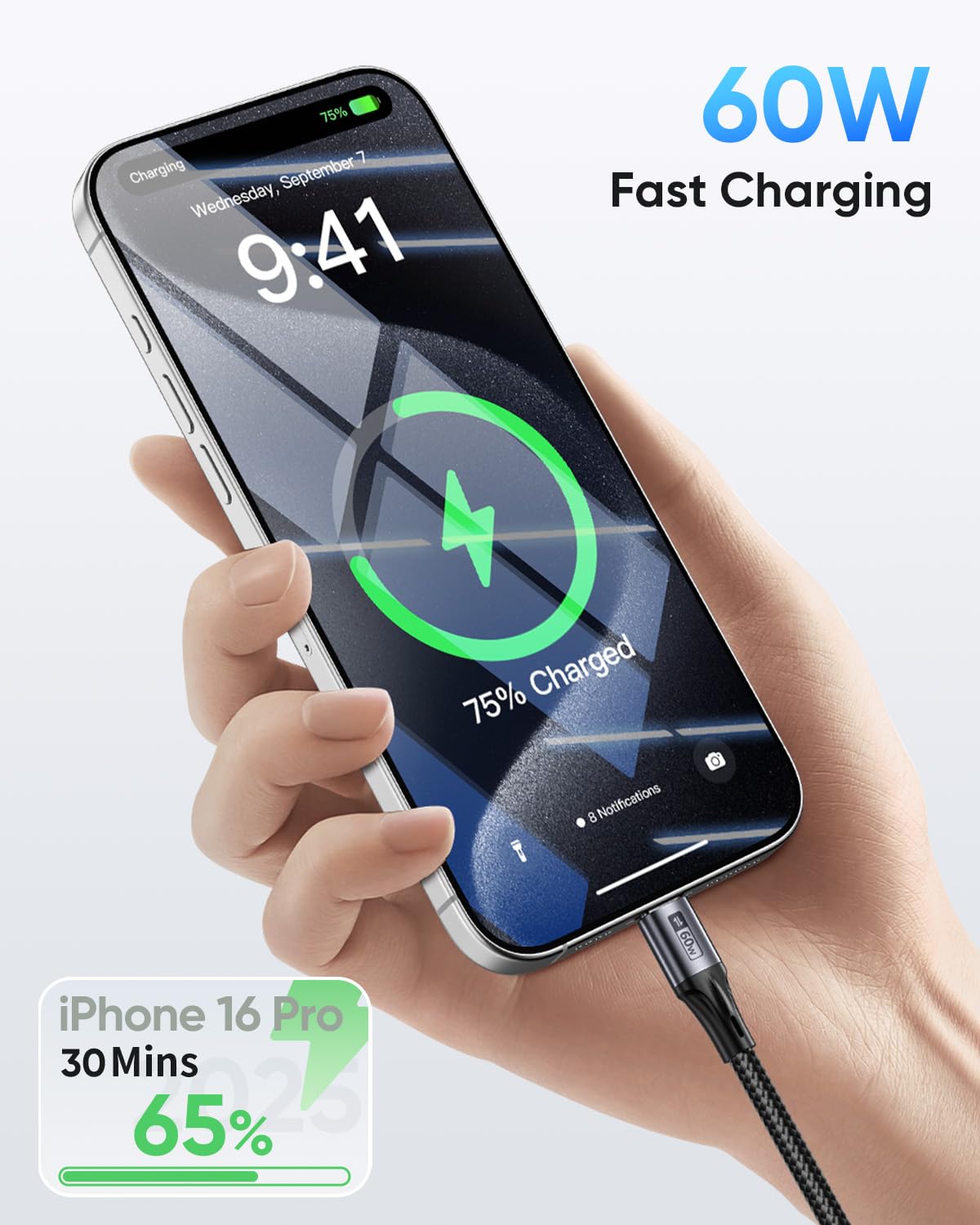 SUNGUY 2-in-1 USB Cables USB-C to 60W Fast Charging Cable, 5FT Reversible NEW
