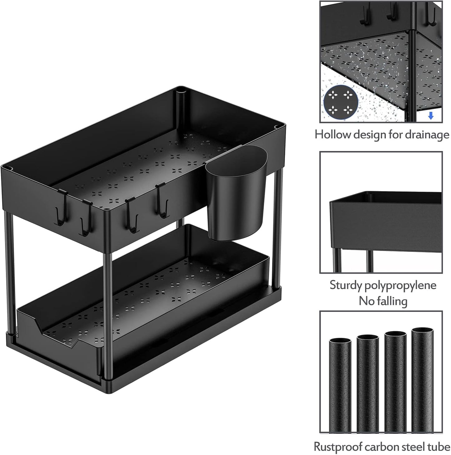 Puricon 2-Tier Pull Out Sliding Drawer Kitchen Storage Organizer Black NEW