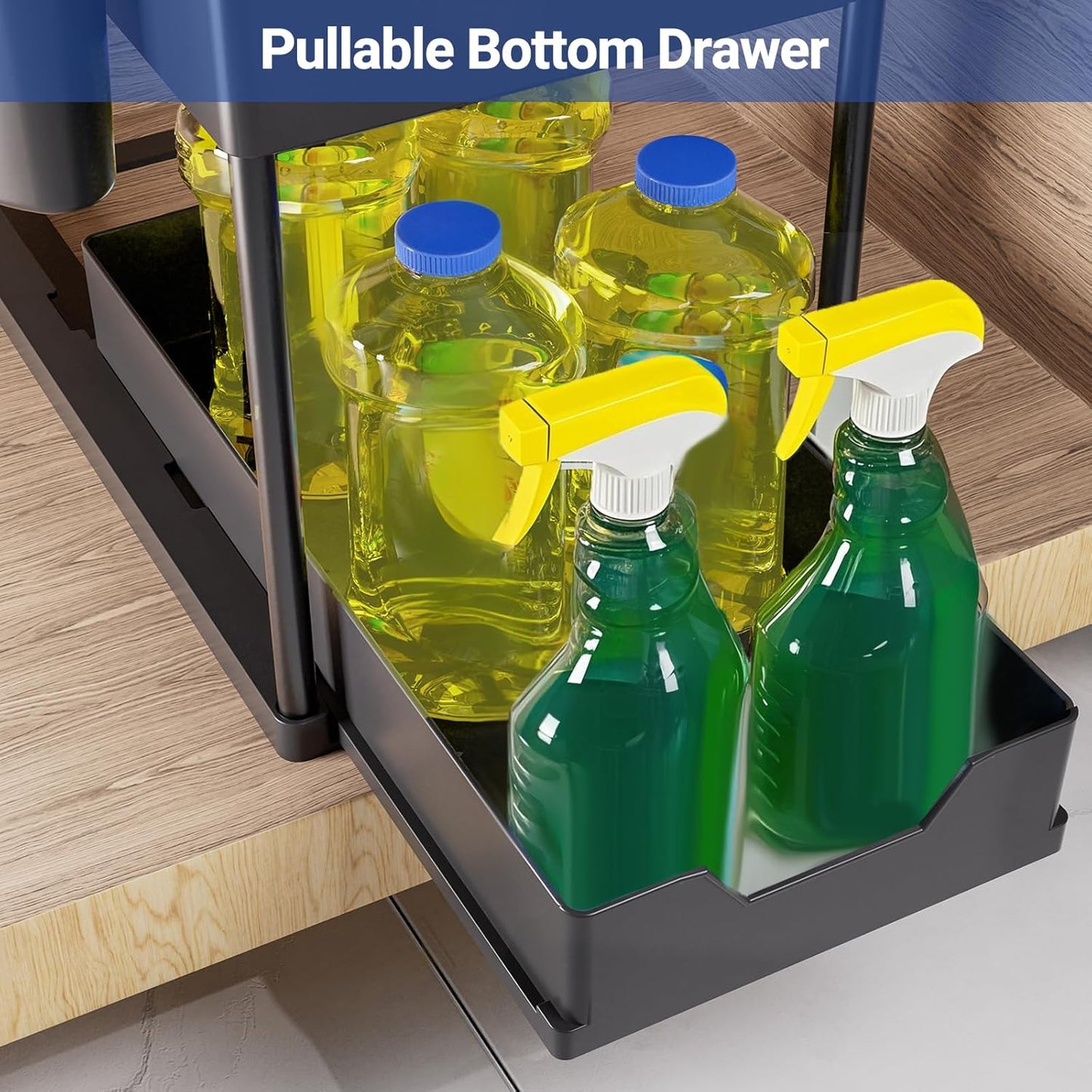 Puricon 2-Tier Pull Out Sliding Drawer Kitchen Storage Organizer Black NEW