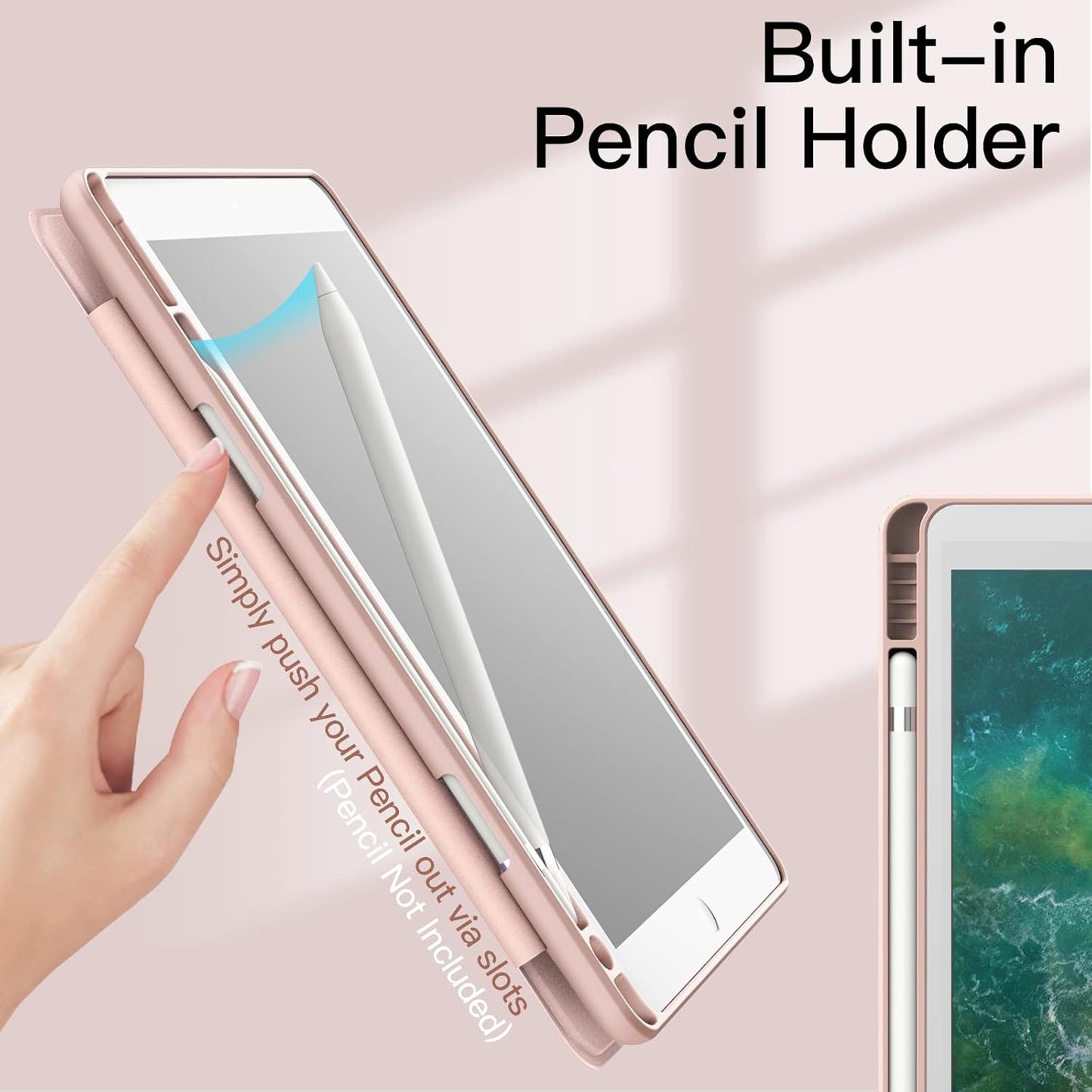 JETech Rose Gold Tablet Case for iPad 6th/5th Gen with Pencil Holder Size NEW