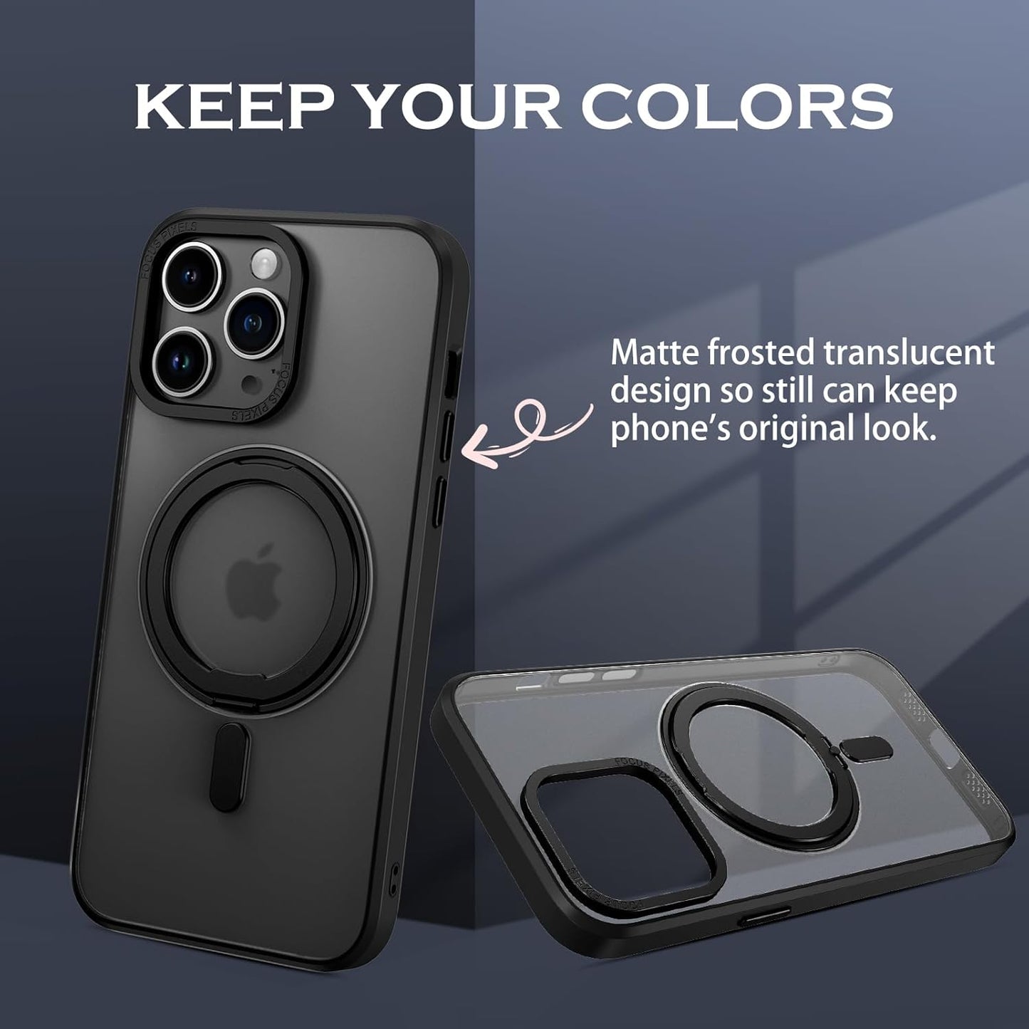 Magnetic 360° Rotating Phone Case for Apple iPhone 14 Pro, Black Size NEW