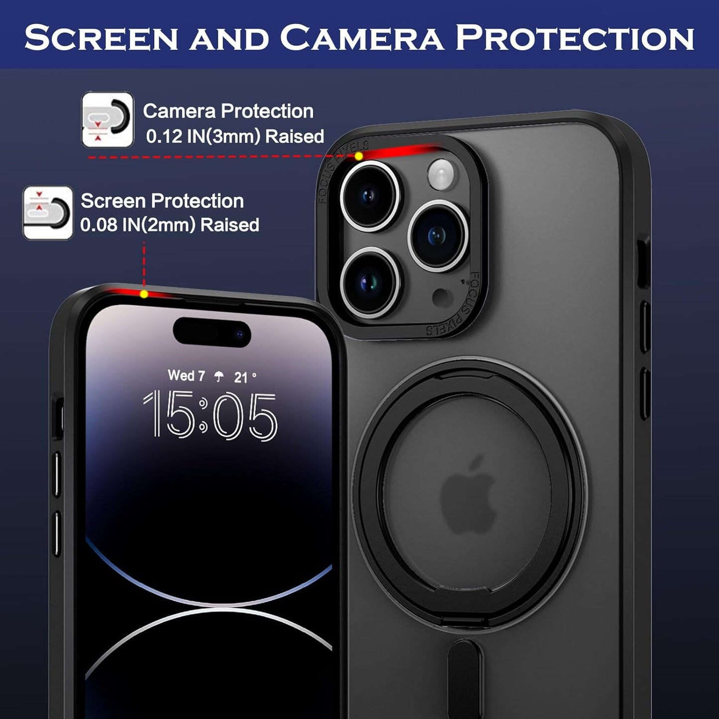 Magnetic 360° Rotating Phone Case for Apple iPhone 14 Pro, Black Size NEW