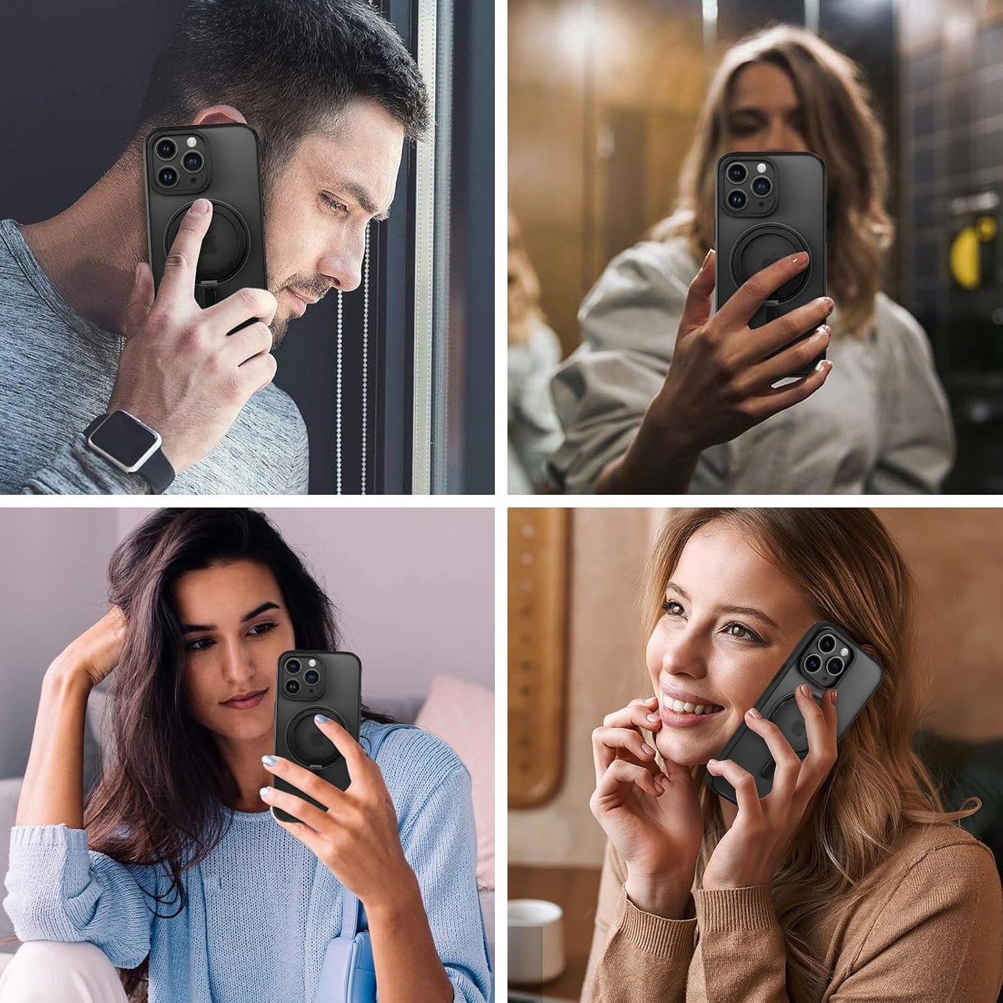 Magnetic 360° Rotating Phone Case for Apple iPhone 14 Pro, Black Size NEW