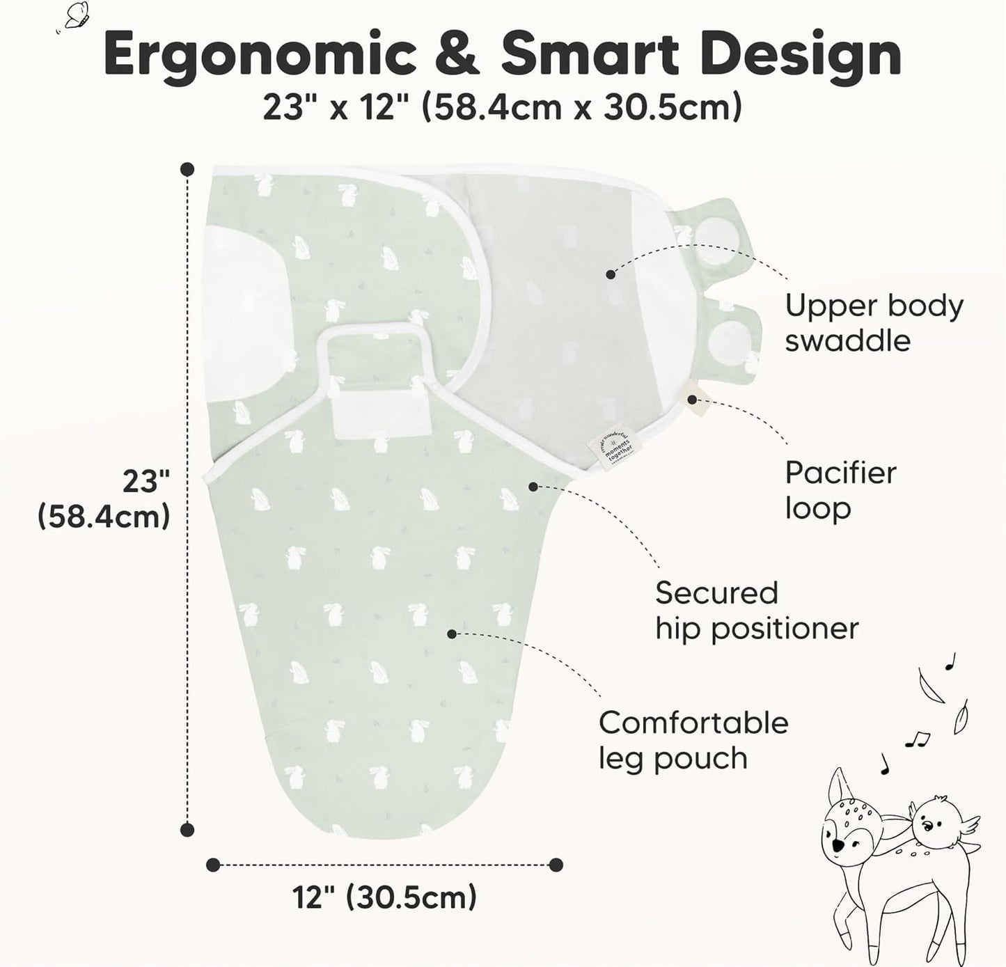 KeaBabies Organic Swaddles Baby Swaddle Sleep Sacks, Bunnies Pattern, One NEW