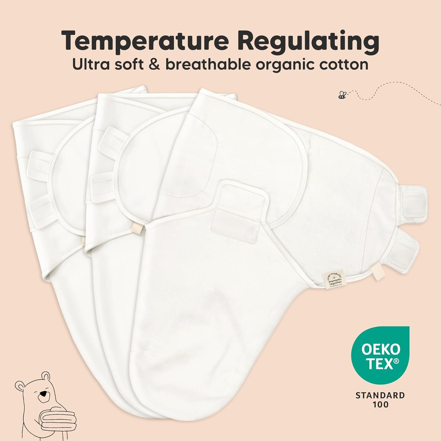KeaBabies Organic Swaddles Baby Swaddle Sleep Sacks, Bunnies Pattern, One NEW