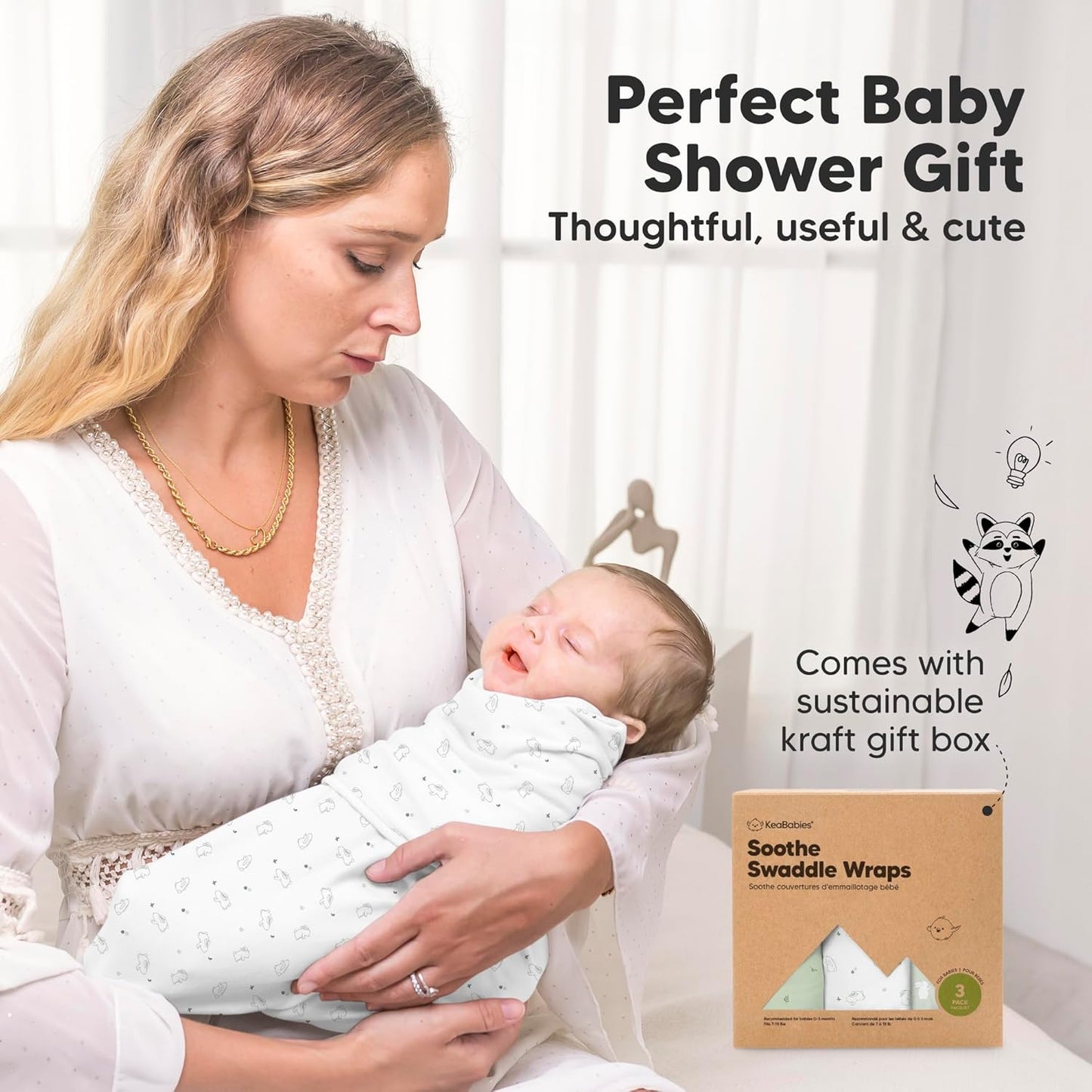 KeaBabies Organic Swaddles Baby Swaddle Sleep Sacks, Bunnies Pattern, One NEW