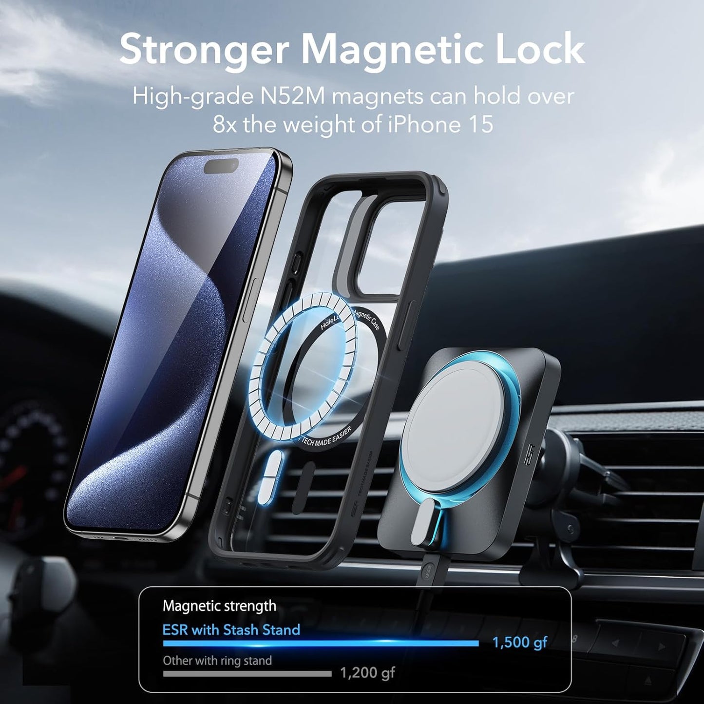 ESR Protective Phone Case for iPhone 15 Pro MagSafe Compatible Clear Black NEW