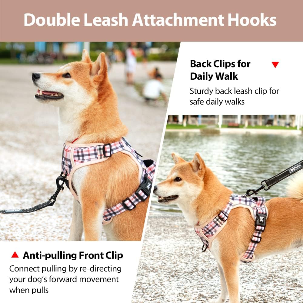 PoyPet Adjustable Reflective Oxford Outdoor Vest Harness Checkered Beige NEW