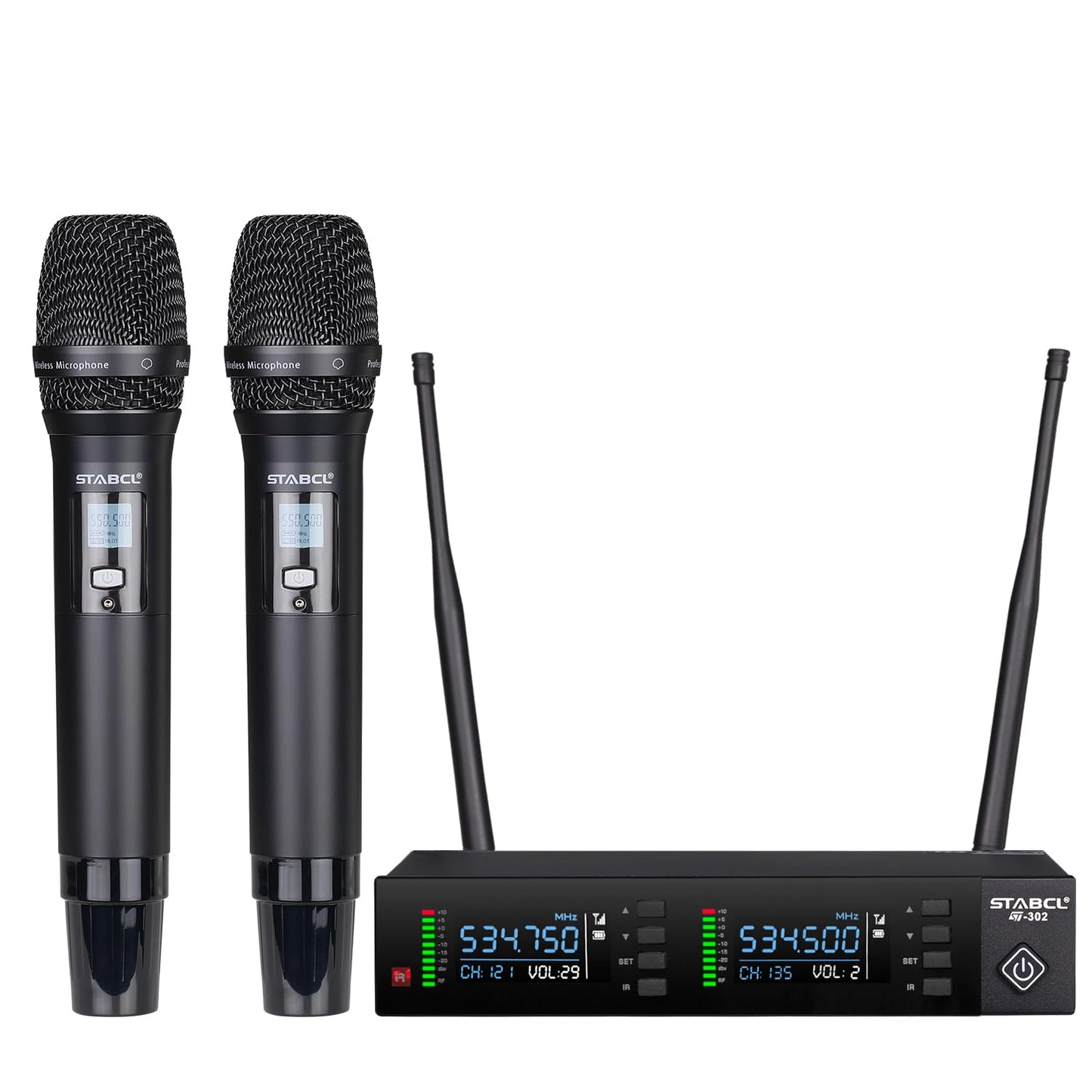 STABCL Dual Wireless Microphone System - 2-Channel UHF Auto Scan Black DEMO