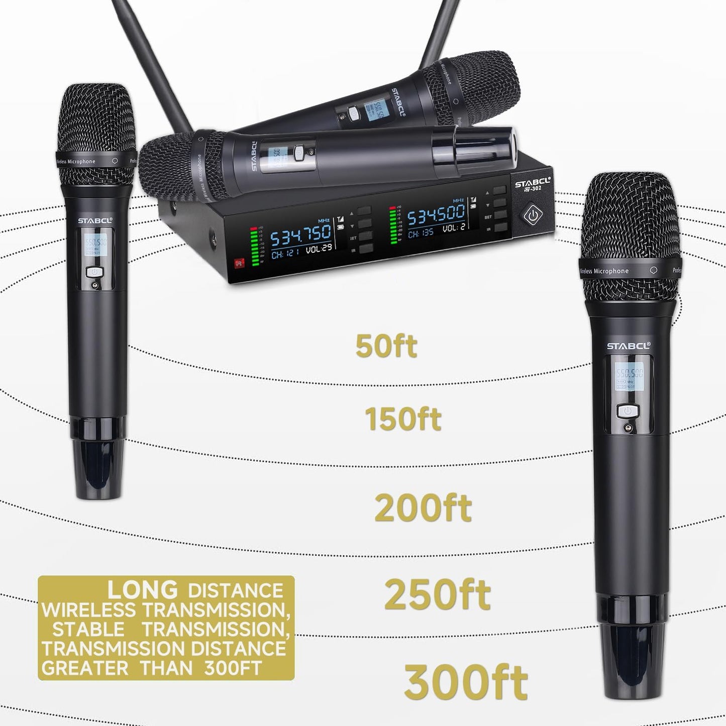 STABCL Dual Wireless Microphone System - 2-Channel UHF Auto Scan Black DEMO