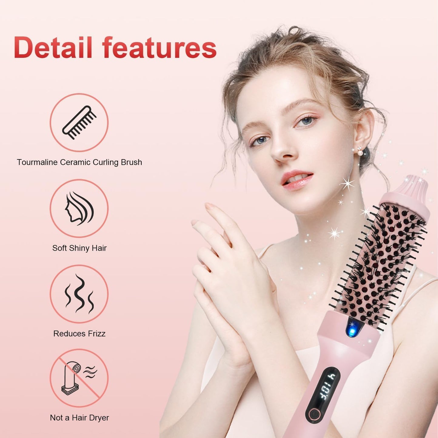 Heated Round Hair Styling Brush for Smooth, Shiny Blow-Dry Styles in Pink NEW