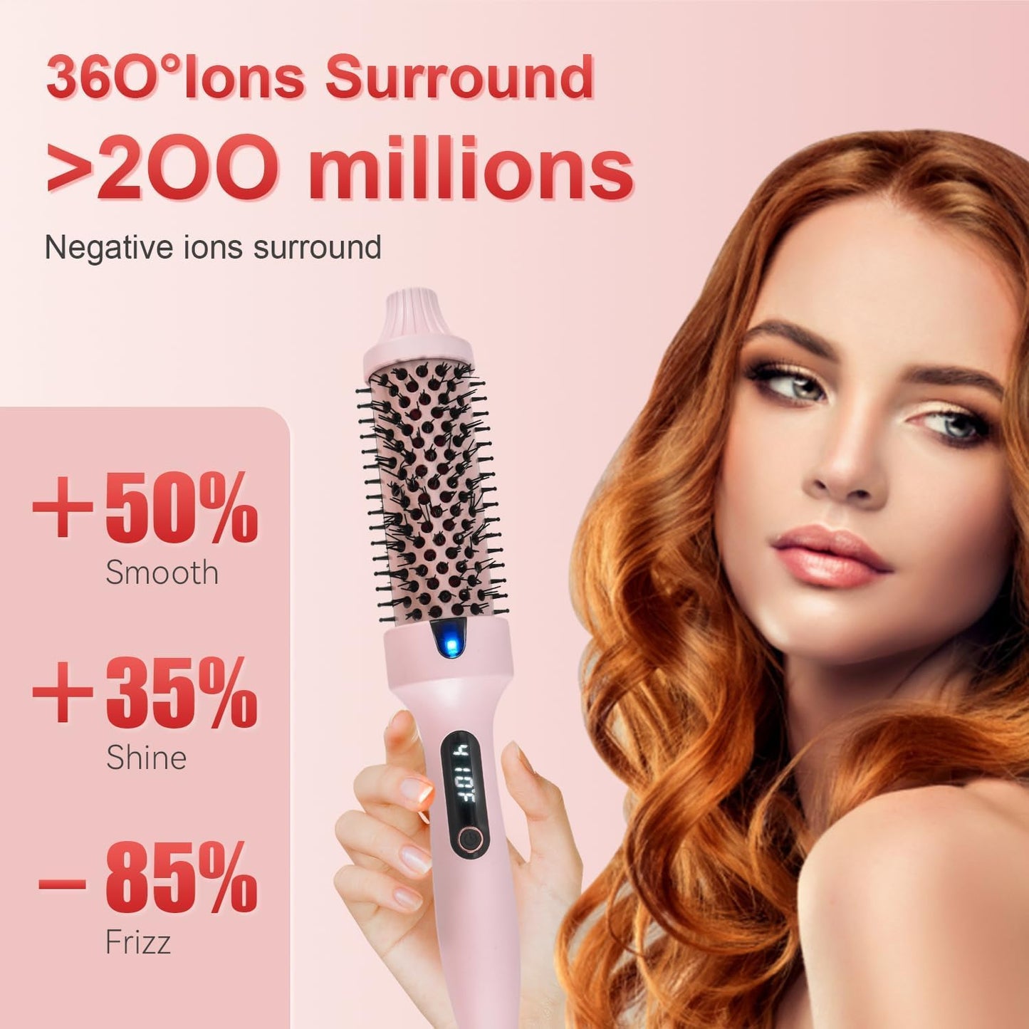 Heated Round Hair Styling Brush for Smooth, Shiny Blow-Dry Styles in Pink NEW