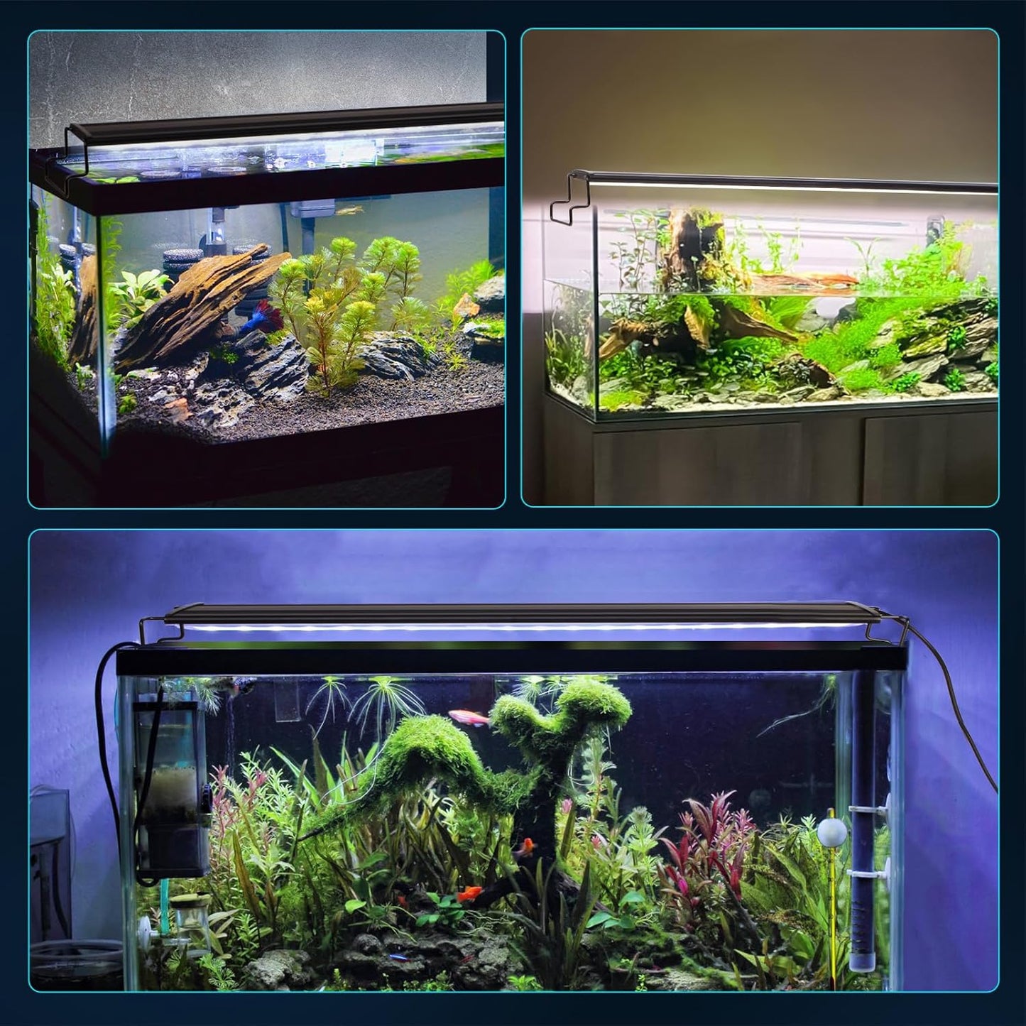 Full Spectrum Aquarium Light with Timer for Fish Tank, Black NEW