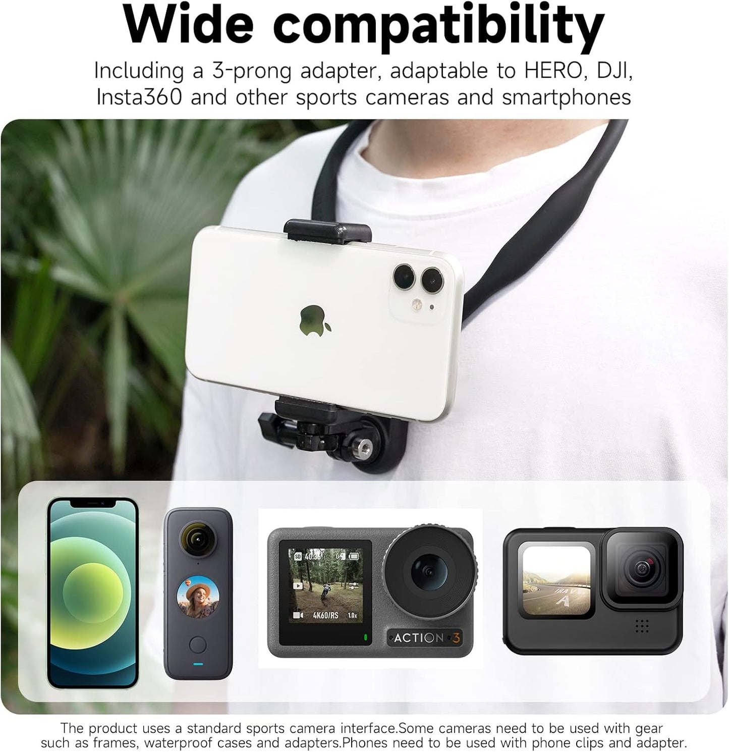 TELESIN Camera Mounts & Clamps Neck Mount Phone Clip Kit for GoPro Insta360 NEW