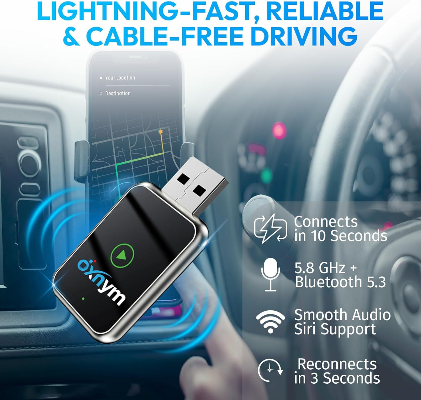 OXNYM Wireless Apple CarPlay & Android Auto Input Adapter for Seamless DEMO