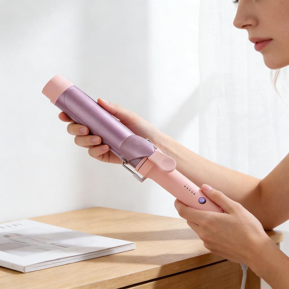 Wave Hair Curling Wand Pink & Purple Ceramic Tourmaline Styling Tool 40mm NEW