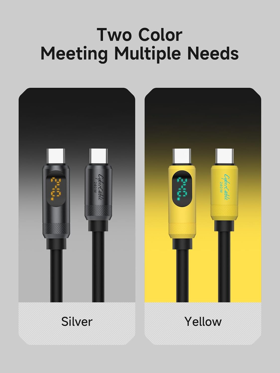 Hagibis USB USB Cables C Cable LED Display Silicone 240W Fast Charging NEW
