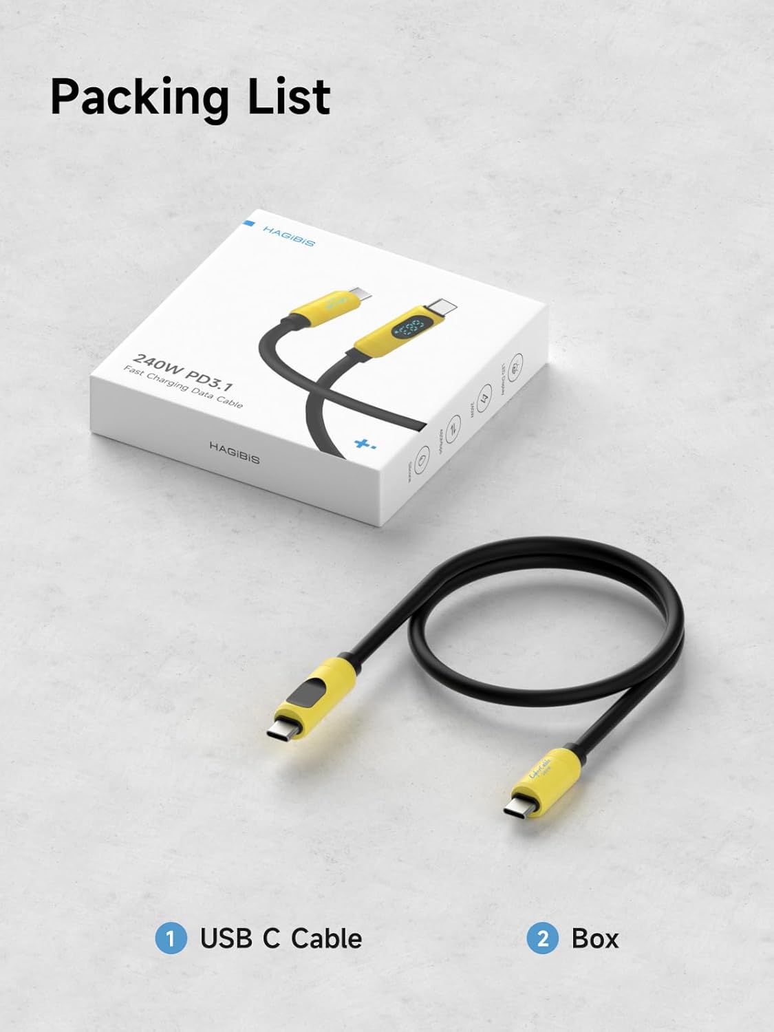 Hagibis USB USB Cables C Cable LED Display Silicone 240W Fast Charging NEW