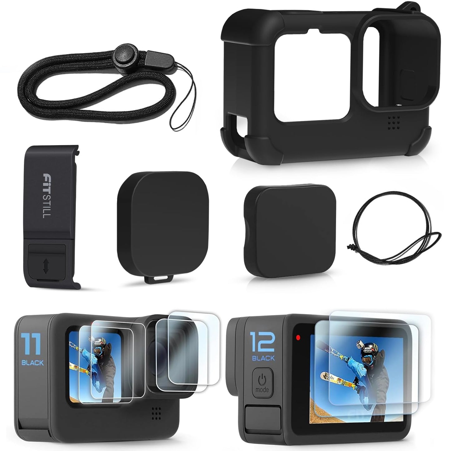 FiTSTILL Silicone Sleeve Case for GoPro Hero12/11/10/9 Black - Durable DEMO
