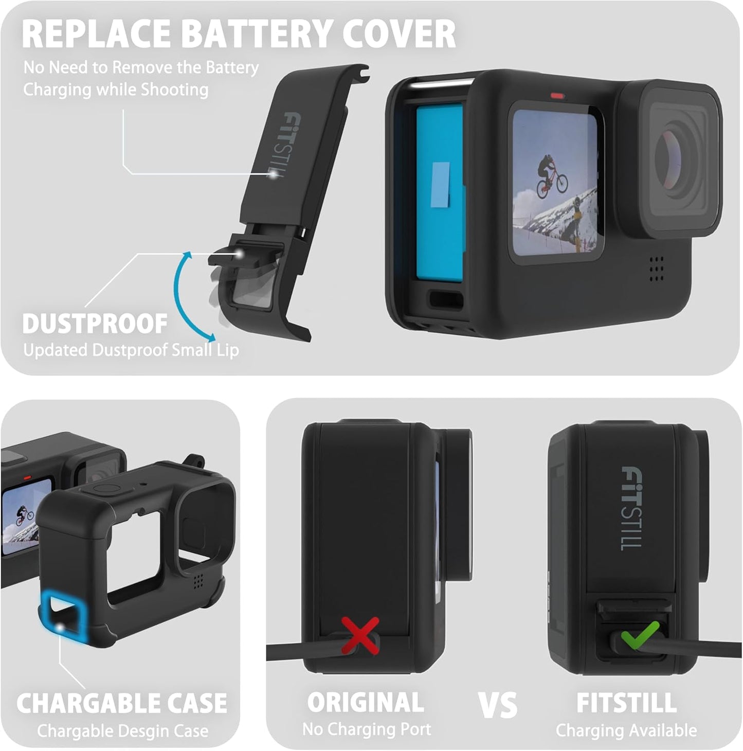 FiTSTILL Silicone Sleeve Case for GoPro Hero12/11/10/9 Black - Durable DEMO