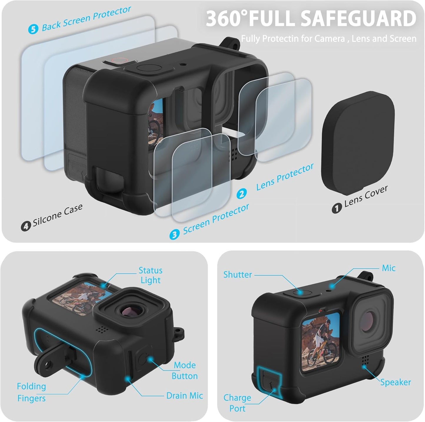 FiTSTILL Silicone Sleeve Case for GoPro Hero12/11/10/9 Black - Durable DEMO