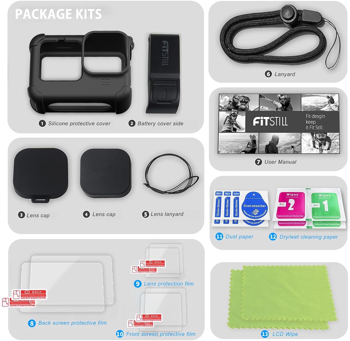 FiTSTILL Silicone Sleeve Case for GoPro Hero12/11/10/9 Black - Durable DEMO