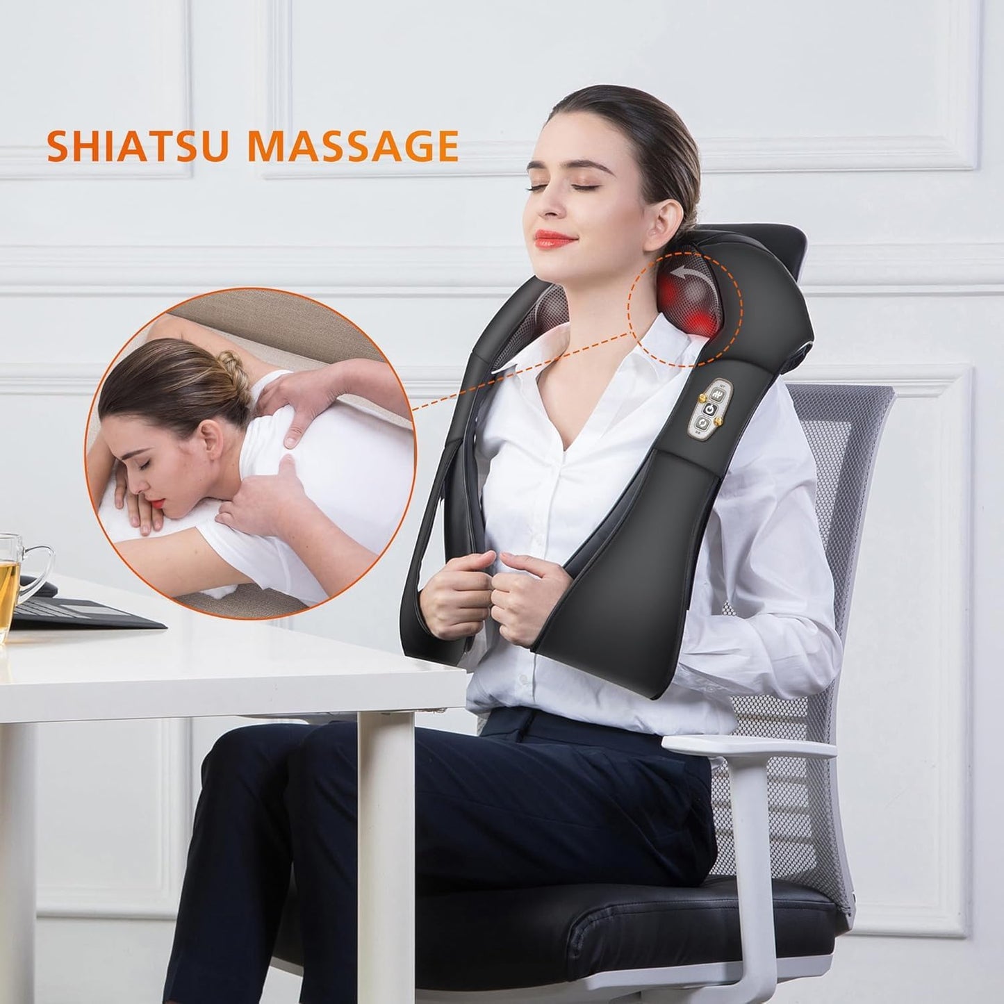 CCILIYC Shiatsu Massagers Neck and Back Massager with Heat - Faux Leather DEMO