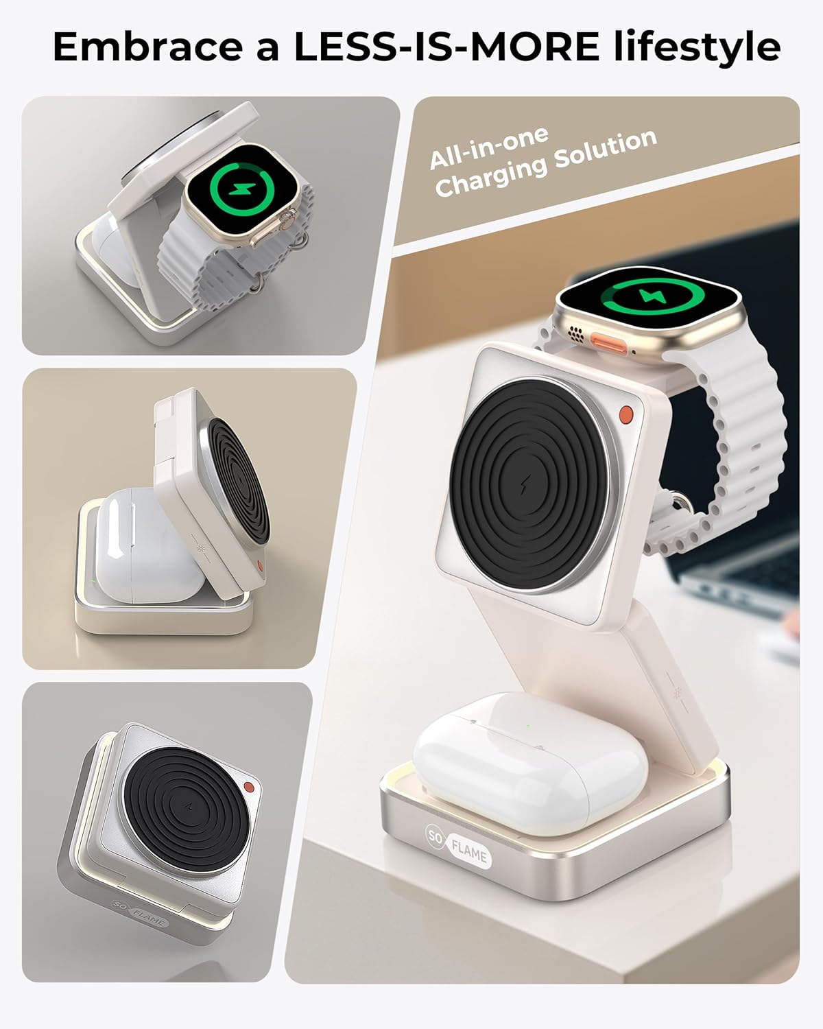 SOFLAME 3-in-1 Magnetic Wireless Charging Station for iPhone, AirPods & DEMO