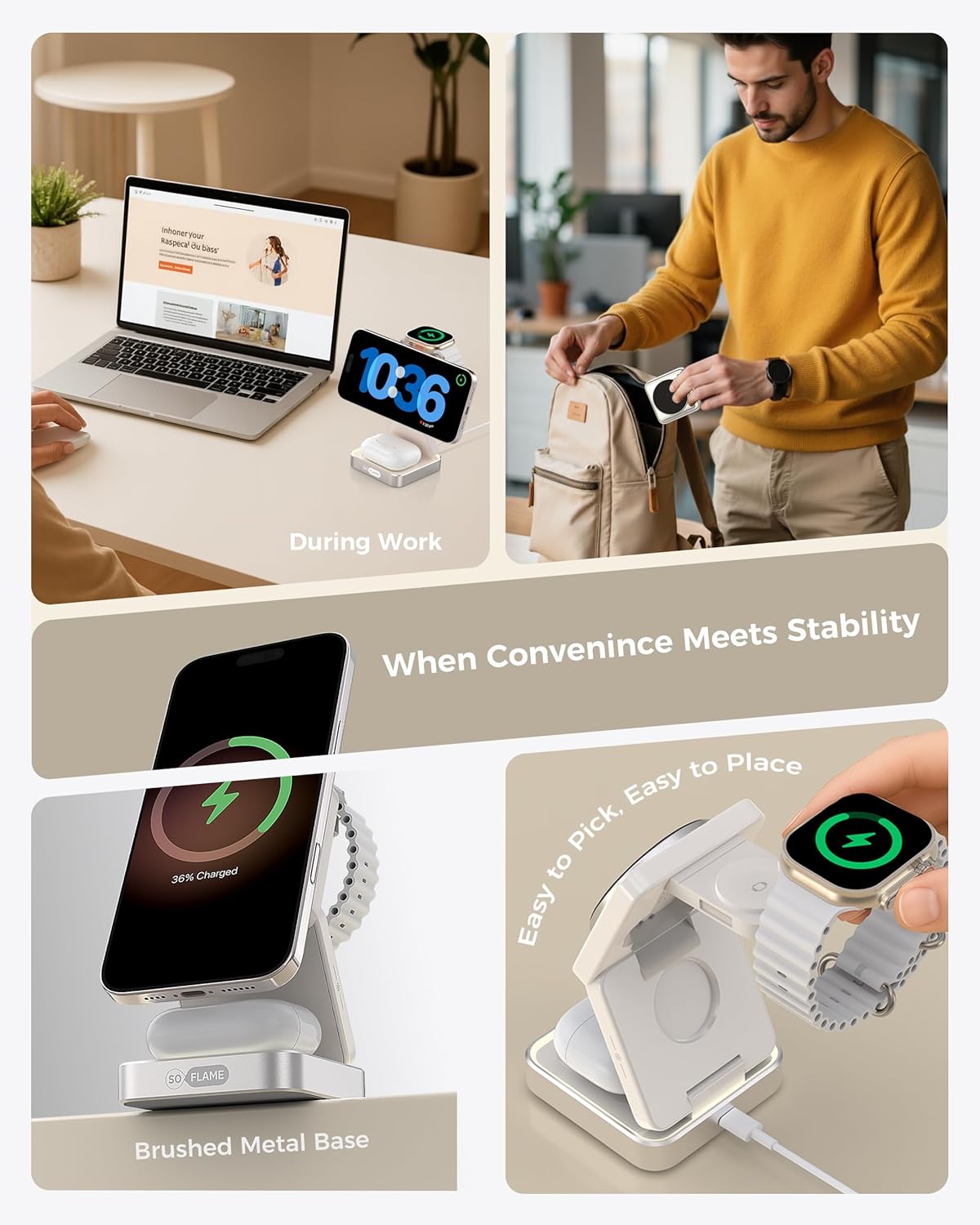 SOFLAME 3-in-1 Magnetic Wireless Charging Station for iPhone, AirPods & DEMO