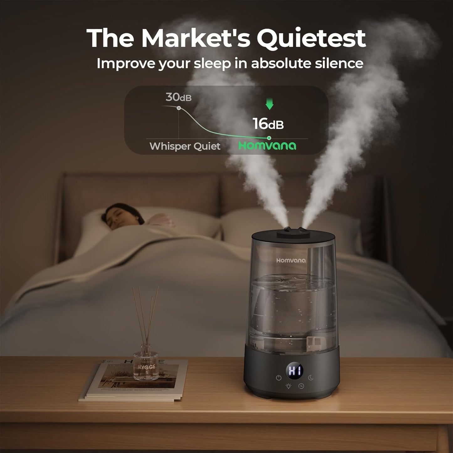 Homvana 3.6L Top-Fill Cool Mist Small Humidifier for Bedroom Home Grey DEMO