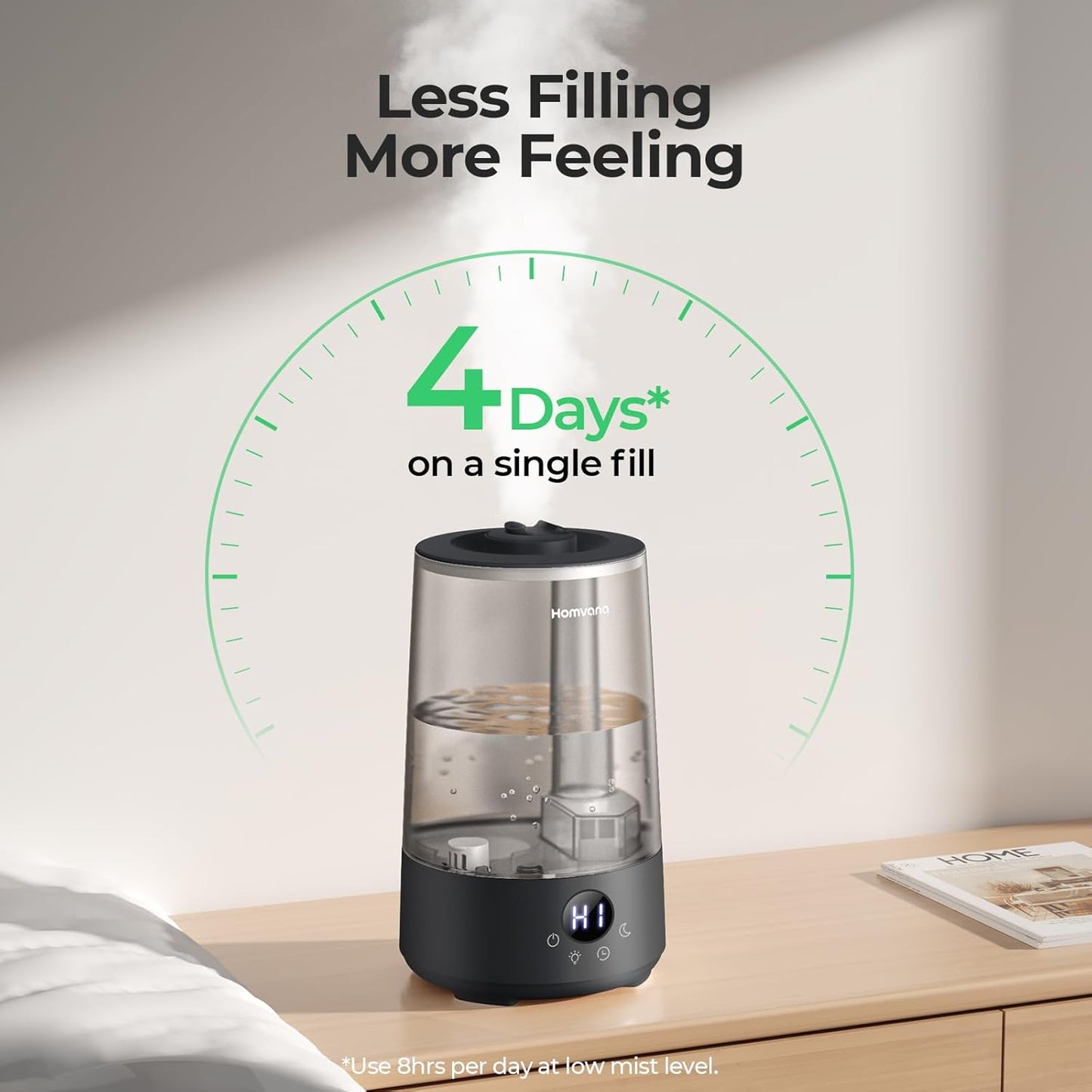 Homvana 3.6L Top-Fill Cool Mist Small Humidifier for Bedroom Home Grey DEMO