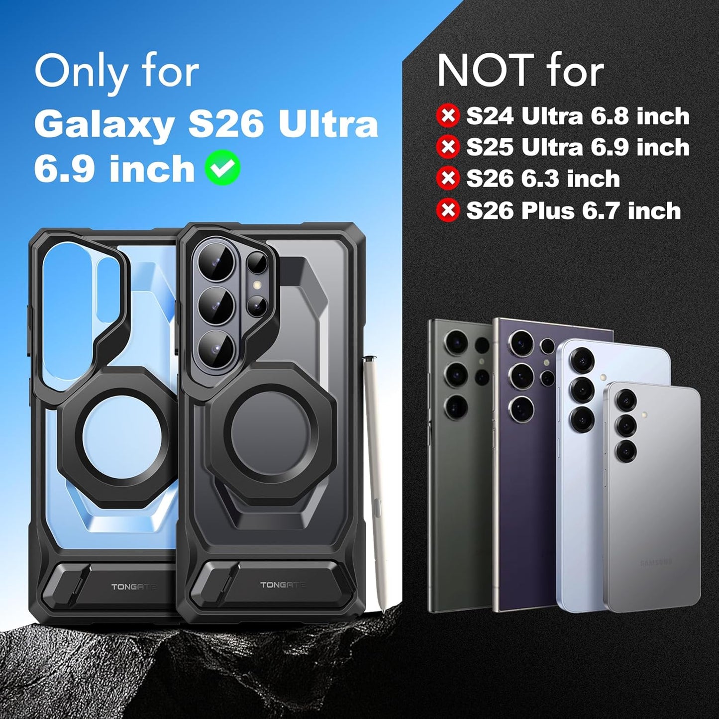 Tongate Magnetic Phone Case with Aluminum Alloy Kickstand for Galaxy S26 NEW