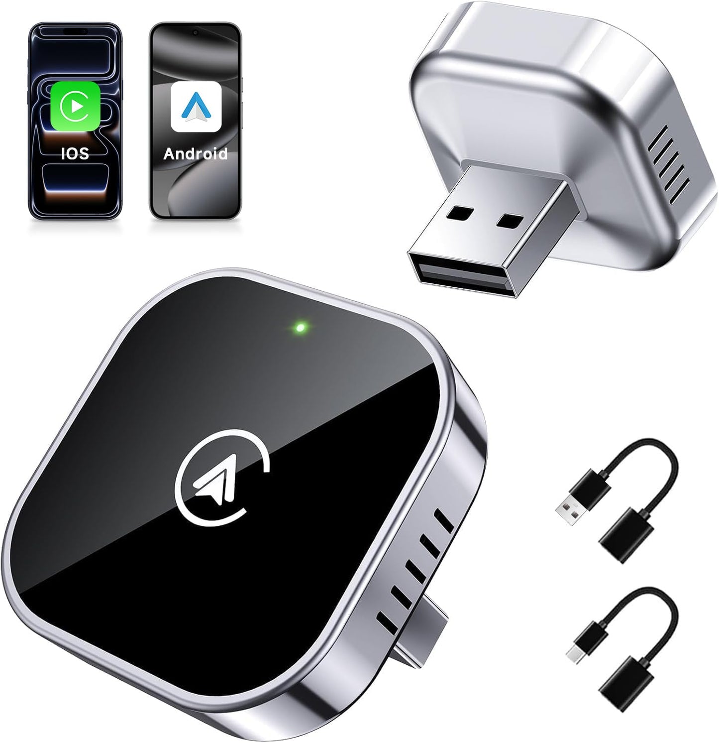 2-in-1 Mini Wireless CarPlay & Android Auto Input Adapter - Black, DEMO