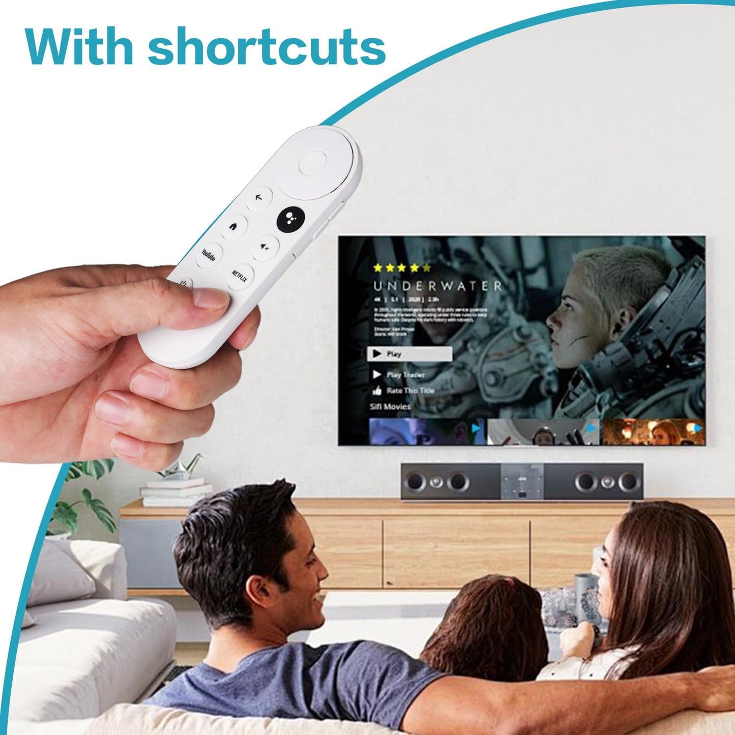 Replacement Voice Remote Control for Google Chromecast 4K HD TV, White DEMO